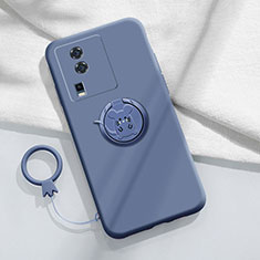 Ultra-thin Silicone Gel Soft Case Cover with Magnetic Finger Ring Stand S02 for Vivo iQOO Neo7 5G Lavender Gray