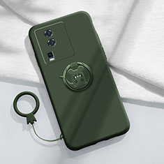 Ultra-thin Silicone Gel Soft Case Cover with Magnetic Finger Ring Stand S02 for Vivo iQOO Neo7 5G Midnight Green