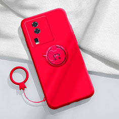 Ultra-thin Silicone Gel Soft Case Cover with Magnetic Finger Ring Stand S02 for Vivo iQOO Neo7 5G Red