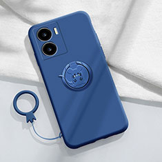 Ultra-thin Silicone Gel Soft Case Cover with Magnetic Finger Ring Stand S02 for Vivo iQOO Z7 5G Blue
