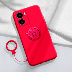 Ultra-thin Silicone Gel Soft Case Cover with Magnetic Finger Ring Stand S02 for Vivo iQOO Z7 5G Red