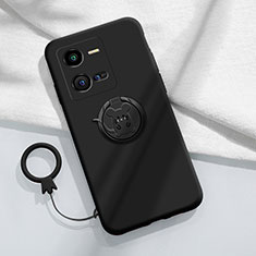 Ultra-thin Silicone Gel Soft Case Cover with Magnetic Finger Ring Stand S02 for Vivo V25 5G Black