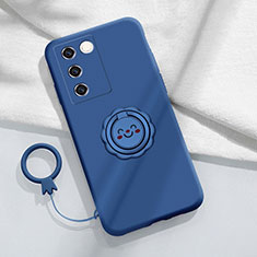 Ultra-thin Silicone Gel Soft Case Cover with Magnetic Finger Ring Stand S02 for Vivo V27 5G Blue