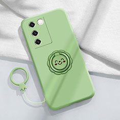 Ultra-thin Silicone Gel Soft Case Cover with Magnetic Finger Ring Stand S02 for Vivo V27 5G Green