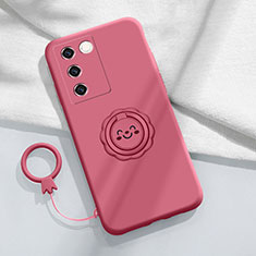 Ultra-thin Silicone Gel Soft Case Cover with Magnetic Finger Ring Stand S02 for Vivo V27 Pro 5G Hot Pink