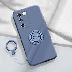 Ultra-thin Silicone Gel Soft Case Cover with Magnetic Finger Ring Stand S02 for Vivo V27 Pro 5G Lavender Gray