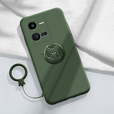 Ultra-thin Silicone Gel Soft Case Cover with Magnetic Finger Ring Stand S02 for Vivo X80 Lite 5G Midnight Green