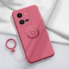 Ultra-thin Silicone Gel Soft Case Cover with Magnetic Finger Ring Stand S02 for Vivo X80 Lite 5G Red