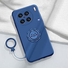 Ultra-thin Silicone Gel Soft Case Cover with Magnetic Finger Ring Stand S02 for Vivo X90 5G Blue