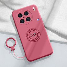 Ultra-thin Silicone Gel Soft Case Cover with Magnetic Finger Ring Stand S02 for Vivo X90 5G Hot Pink