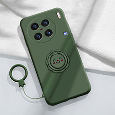 Ultra-thin Silicone Gel Soft Case Cover with Magnetic Finger Ring Stand S02 for Vivo X90 5G Midnight Green