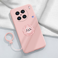 Ultra-thin Silicone Gel Soft Case Cover with Magnetic Finger Ring Stand S02 for Vivo X90 5G Pink
