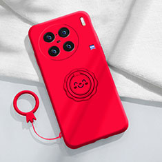 Ultra-thin Silicone Gel Soft Case Cover with Magnetic Finger Ring Stand S02 for Vivo X90 5G Red