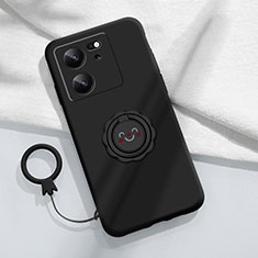 Ultra-thin Silicone Gel Soft Case Cover with Magnetic Finger Ring Stand S02 for Xiaomi Mi 13T 5G Black