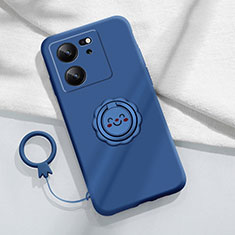 Ultra-thin Silicone Gel Soft Case Cover with Magnetic Finger Ring Stand S02 for Xiaomi Mi 13T 5G Blue
