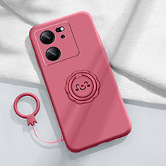 Ultra-thin Silicone Gel Soft Case Cover with Magnetic Finger Ring Stand S02 for Xiaomi Mi 13T 5G Hot Pink