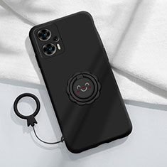 Ultra-thin Silicone Gel Soft Case Cover with Magnetic Finger Ring Stand S02 for Xiaomi Poco F5 5G Black