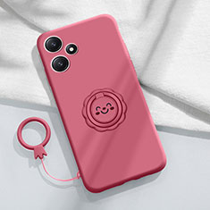 Ultra-thin Silicone Gel Soft Case Cover with Magnetic Finger Ring Stand S02 for Xiaomi Poco M6 Pro 5G Hot Pink