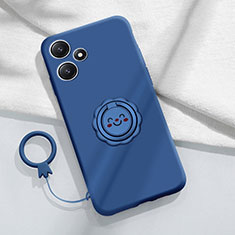 Ultra-thin Silicone Gel Soft Case Cover with Magnetic Finger Ring Stand S02 for Xiaomi Redmi 12 5G Blue