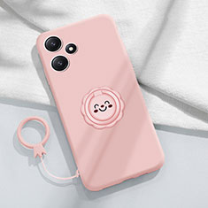 Ultra-thin Silicone Gel Soft Case Cover with Magnetic Finger Ring Stand S02 for Xiaomi Redmi 12 5G Pink