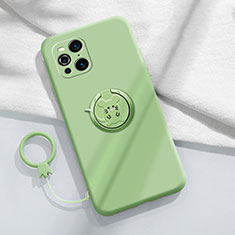 Ultra-thin Silicone Gel Soft Case Cover with Magnetic Finger Ring Stand S03 for Oppo Find X3 5G Matcha Green