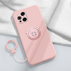 Ultra-thin Silicone Gel Soft Case Cover with Magnetic Finger Ring Stand S03 for Oppo Find X3 5G Pink