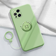 Ultra-thin Silicone Gel Soft Case Cover with Magnetic Finger Ring Stand S03 for Oppo Find X3 Pro 5G Matcha Green