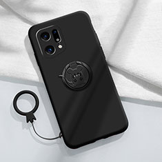 Ultra-thin Silicone Gel Soft Case Cover with Magnetic Finger Ring Stand S03 for Oppo Find X5 5G Black