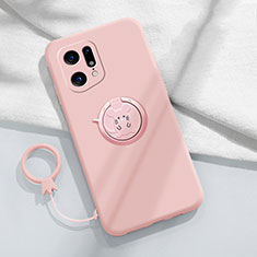 Ultra-thin Silicone Gel Soft Case Cover with Magnetic Finger Ring Stand S03 for Oppo Find X5 5G Pink