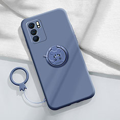 Ultra-thin Silicone Gel Soft Case Cover with Magnetic Finger Ring Stand S03 for Oppo Reno6 5G Lavender Gray