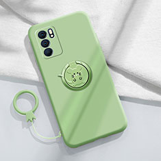 Ultra-thin Silicone Gel Soft Case Cover with Magnetic Finger Ring Stand S03 for Oppo Reno6 5G Matcha Green