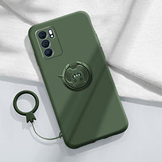 Ultra-thin Silicone Gel Soft Case Cover with Magnetic Finger Ring Stand S03 for Oppo Reno6 5G Midnight Green