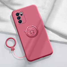 Ultra-thin Silicone Gel Soft Case Cover with Magnetic Finger Ring Stand S03 for Oppo Reno6 Pro 5G India Hot Pink