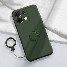 Ultra-thin Silicone Gel Soft Case Cover with Magnetic Finger Ring Stand S03 for Oppo Reno8 5G Midnight Green