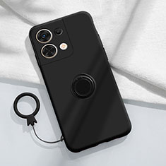 Ultra-thin Silicone Gel Soft Case Cover with Magnetic Finger Ring Stand S03 for Oppo Reno9 5G Black