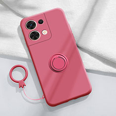 Ultra-thin Silicone Gel Soft Case Cover with Magnetic Finger Ring Stand S03 for Oppo Reno9 Pro 5G Red