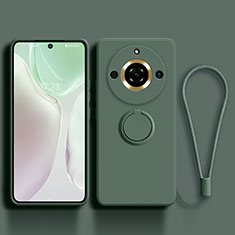 Ultra-thin Silicone Gel Soft Case Cover with Magnetic Finger Ring Stand S03 for Realme 11 Pro 5G Midnight Green