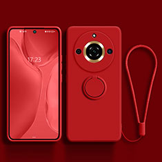 Ultra-thin Silicone Gel Soft Case Cover with Magnetic Finger Ring Stand S03 for Realme 11 Pro 5G Red