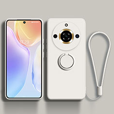 Ultra-thin Silicone Gel Soft Case Cover with Magnetic Finger Ring Stand S03 for Realme 11 Pro 5G White