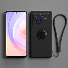 Ultra-thin Silicone Gel Soft Case Cover with Magnetic Finger Ring Stand S03 for Vivo X80 5G Black