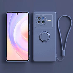 Ultra-thin Silicone Gel Soft Case Cover with Magnetic Finger Ring Stand S03 for Vivo X80 5G Lavender Gray