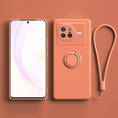 Ultra-thin Silicone Gel Soft Case Cover with Magnetic Finger Ring Stand S03 for Vivo X80 5G Orange