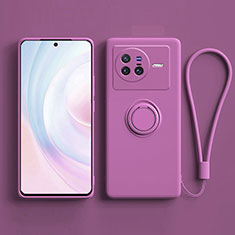Ultra-thin Silicone Gel Soft Case Cover with Magnetic Finger Ring Stand S03 for Vivo X80 5G Purple