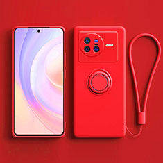 Ultra-thin Silicone Gel Soft Case Cover with Magnetic Finger Ring Stand S03 for Vivo X80 5G Red