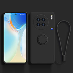 Ultra-thin Silicone Gel Soft Case Cover with Magnetic Finger Ring Stand S03 for Vivo X90 5G Black