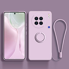 Ultra-thin Silicone Gel Soft Case Cover with Magnetic Finger Ring Stand S03 for Vivo X90 5G Clove Purple