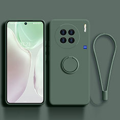 Ultra-thin Silicone Gel Soft Case Cover with Magnetic Finger Ring Stand S03 for Vivo X90 Pro 5G Midnight Green