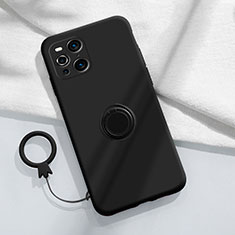 Ultra-thin Silicone Gel Soft Case Cover with Magnetic Finger Ring Stand S04 for Oppo Find X3 5G Black