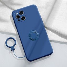 Ultra-thin Silicone Gel Soft Case Cover with Magnetic Finger Ring Stand S04 for Oppo Find X3 5G Blue