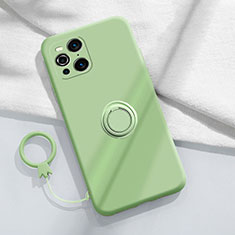 Ultra-thin Silicone Gel Soft Case Cover with Magnetic Finger Ring Stand S04 for Oppo Find X3 5G Matcha Green